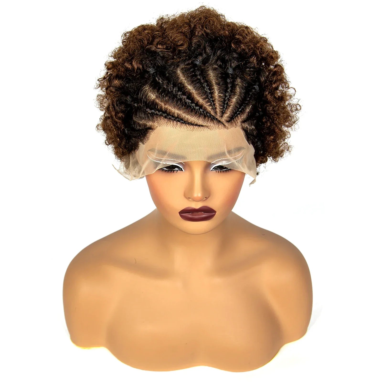 6" 1B/4 Afro Kinky Curly Cornrow Braids Bob Wig | 13x4 Lace Frontal