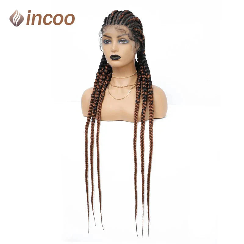 36" Jumbo Dutch Twins Cornrows Wig | Full Lace Front | Synthetic Braids | Black Women