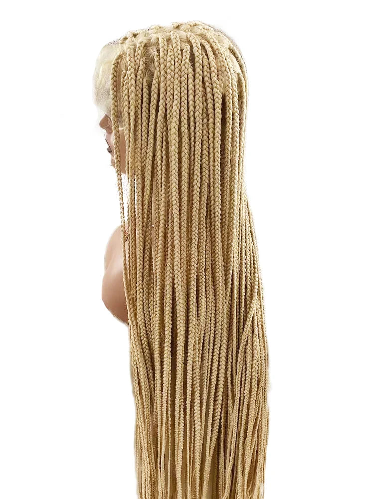32/36" HD Full Lace Knotless Box Braided Wig | Blonde 613 | Long Braids | Kanekalon Hair