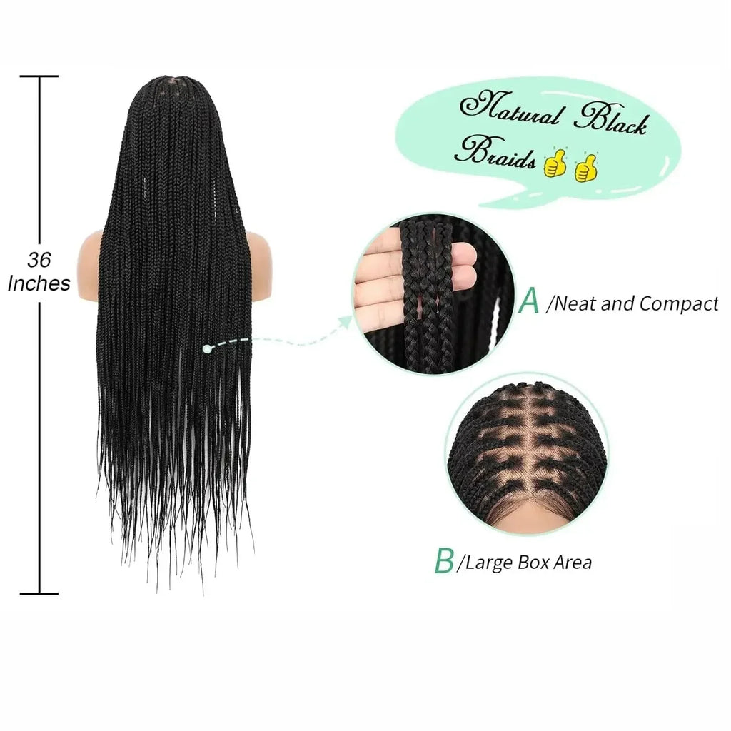36" Knotless Box Braided Lace Front Wig | Baby Hair | Synthetic Braids for Black Women