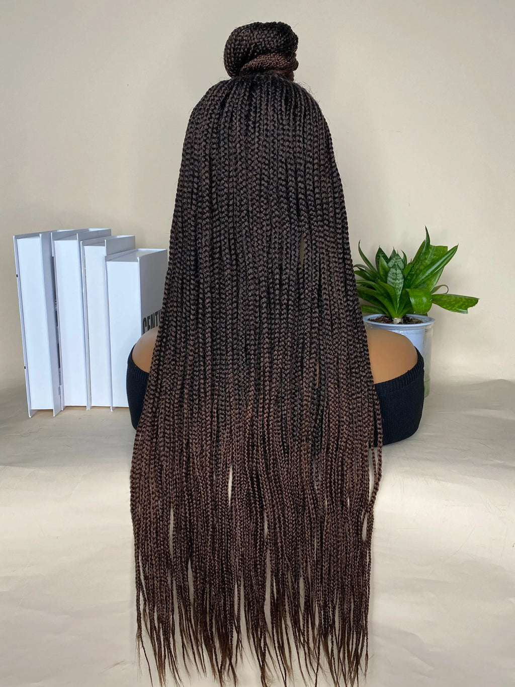 30" Bun Box Braid Lace Front Wig | 13x7" Cornrow Braids | Brown Synthetic Wig | Black Women