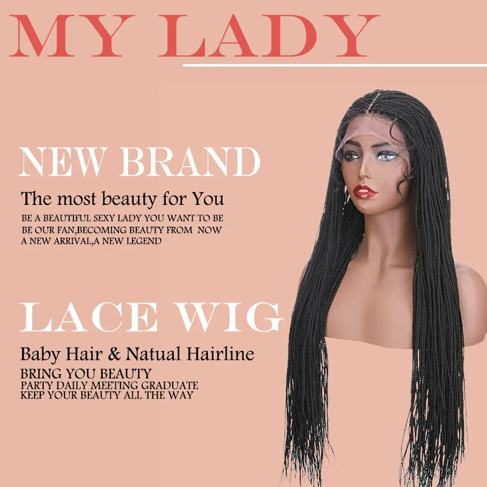 30" Box Braids Lace Front Wig | Baby Hair | Afro Synthetic Braids | Black Women