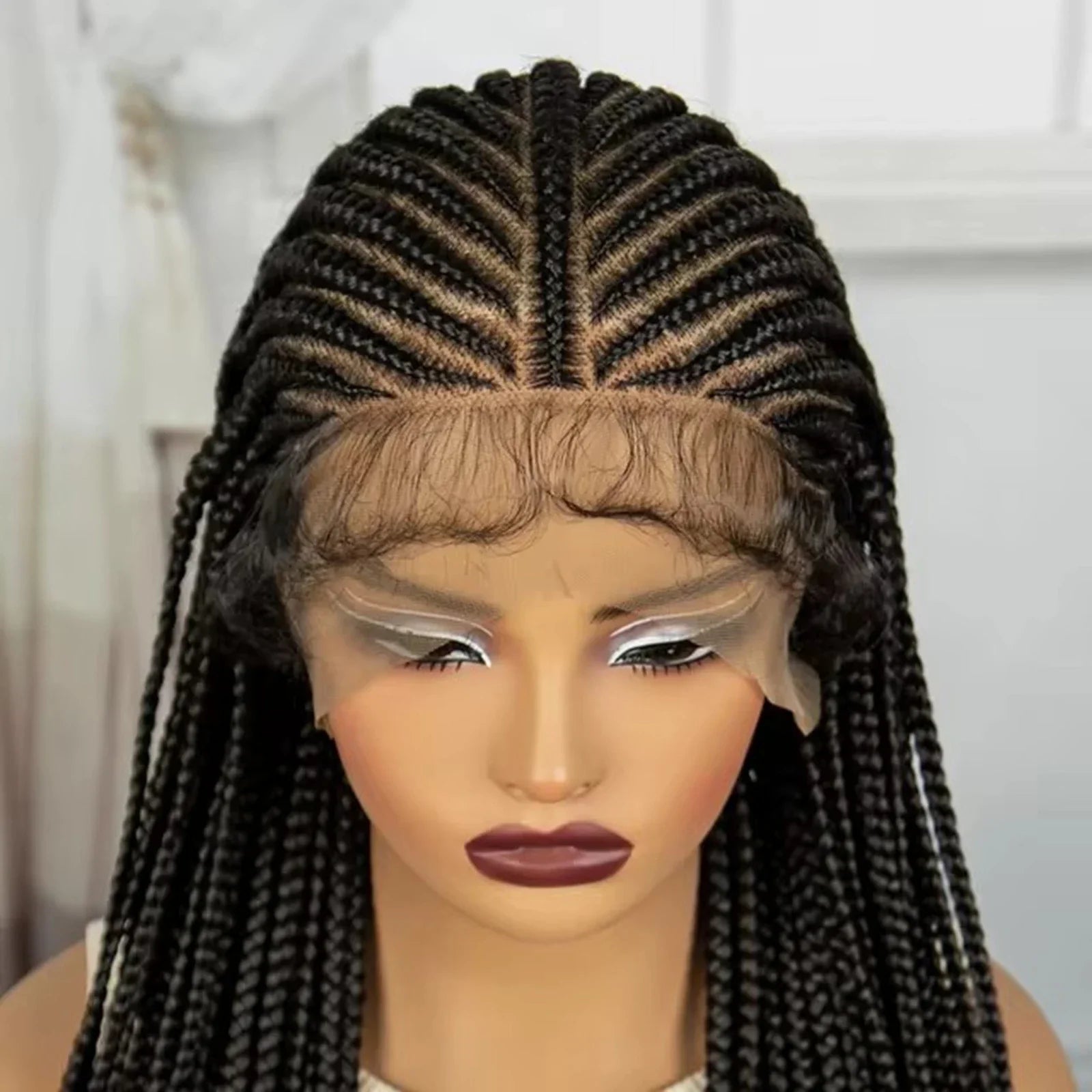 34" Knotless Cornrow Braids Wig | Transparent Lace Frontal | Baby Hair