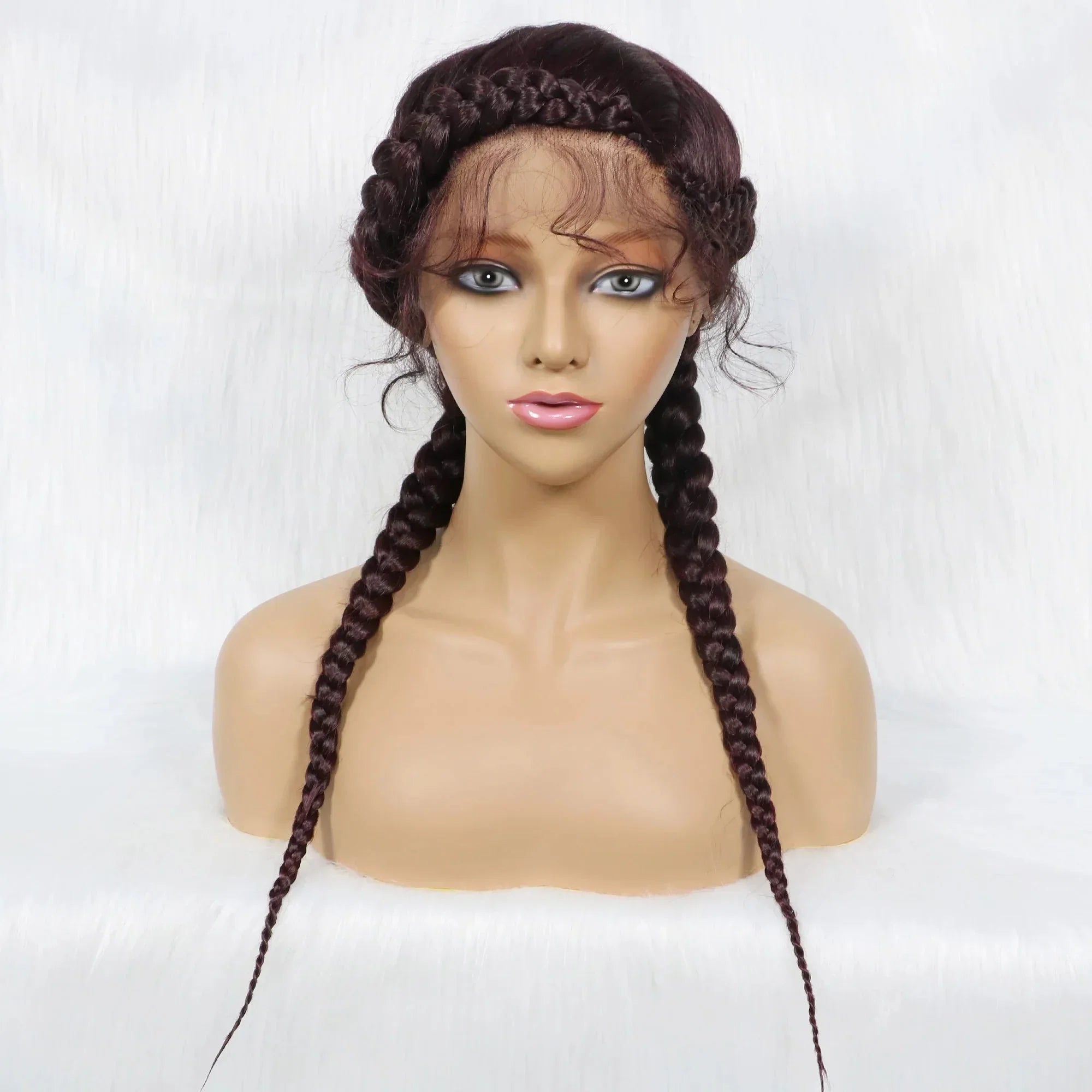 24" Dutch Cornrow Box Braid Wig | Lace Front Synthetic Wig with Baby Hair | Afro Wig for Black Women | High-Temp Fiber