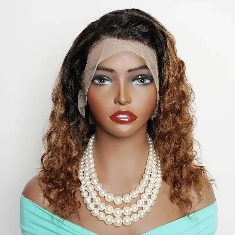 250% Density Ombre Ginger Brown Loose Deep Curly Wig | 13x4 Transparent Lace Front Human Hair