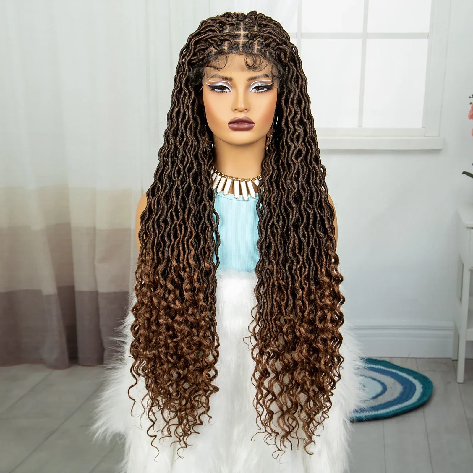 32" Water Wave Dreadlocks & Knotless Braids Wig | Lace Front | Baby Hair