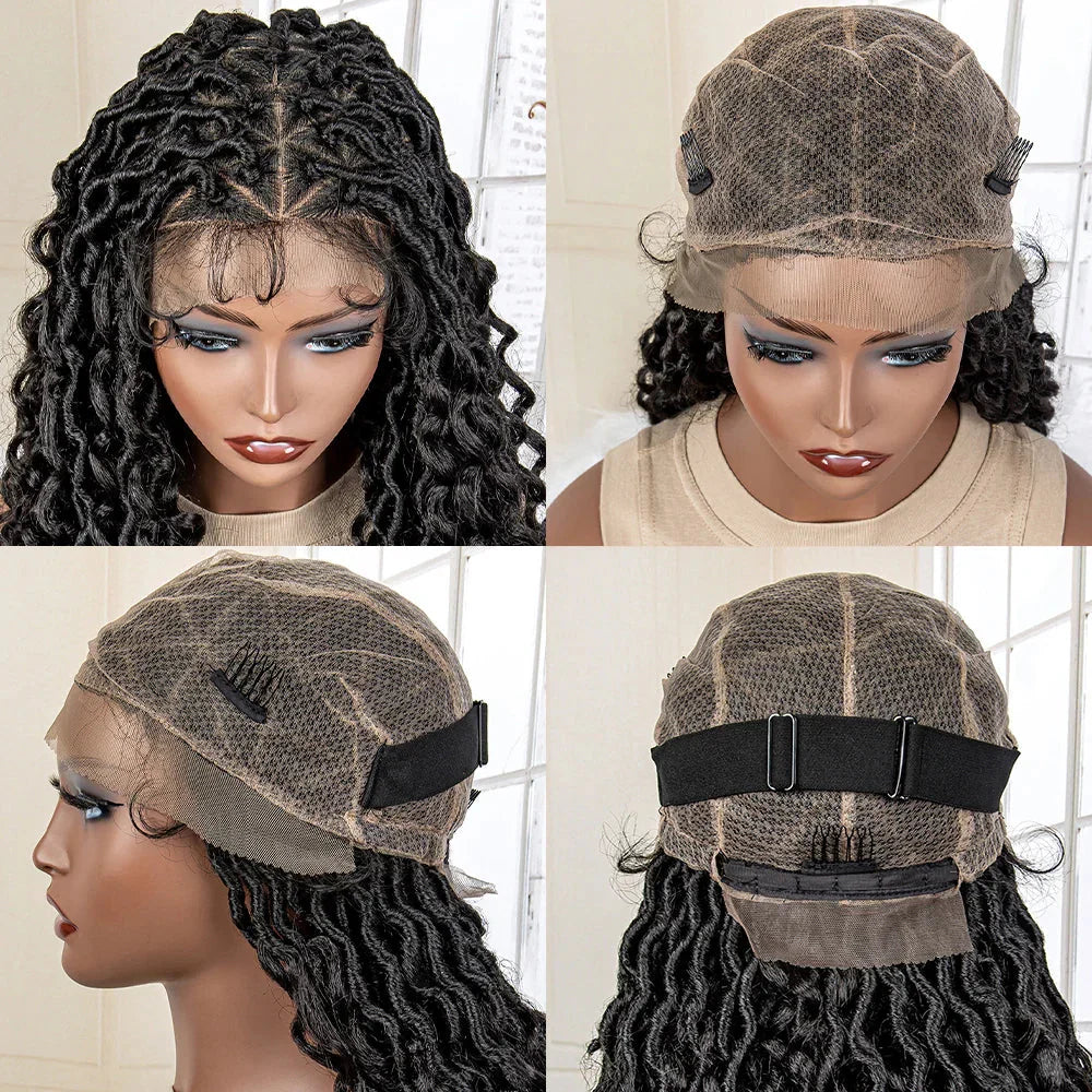 36" Knotless Dreadlock Braided Full Lace Wig | Curly Ends | Synthetic Locs Braids | Black Women