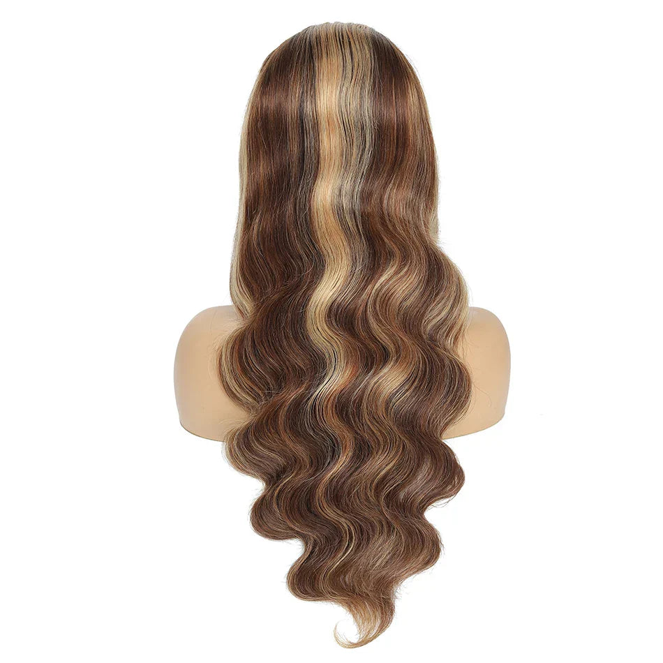 180% Density Ombre Highlight Body Wave Human Hair Wig | HD Transparent Lace Front