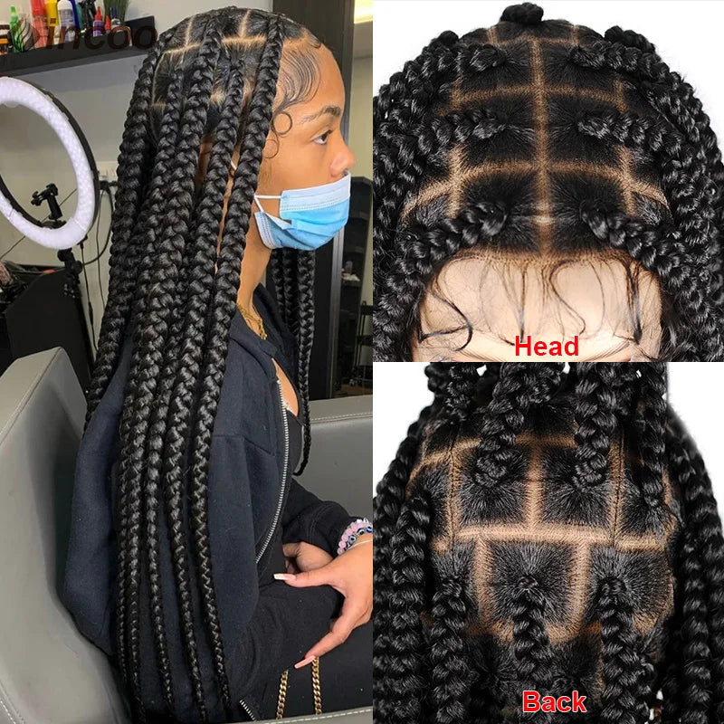 36" Jumbo Knotless Box Braided Full Lace Front Wig | Cornrows | Synthetic Braids | Black Women