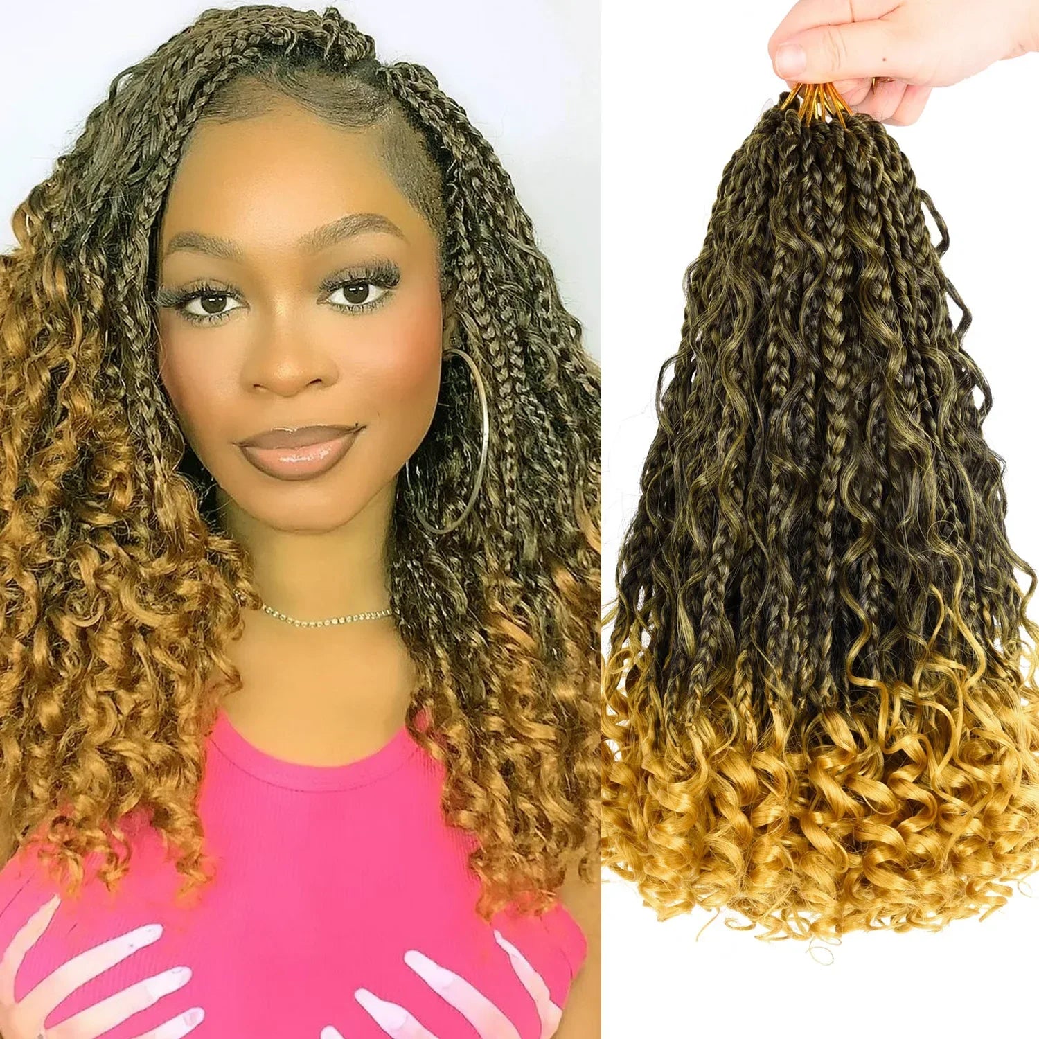8 Packs 12" Goddess Box Braids Crochet Hair | Boho Braids with Curl Ends