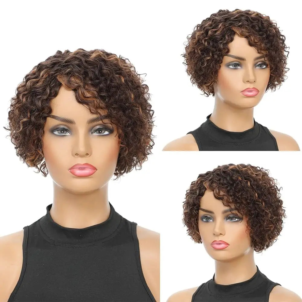 8-Inch Bouncy Curly Pixie Cut Wig | Side Part Brazilian Human Hair