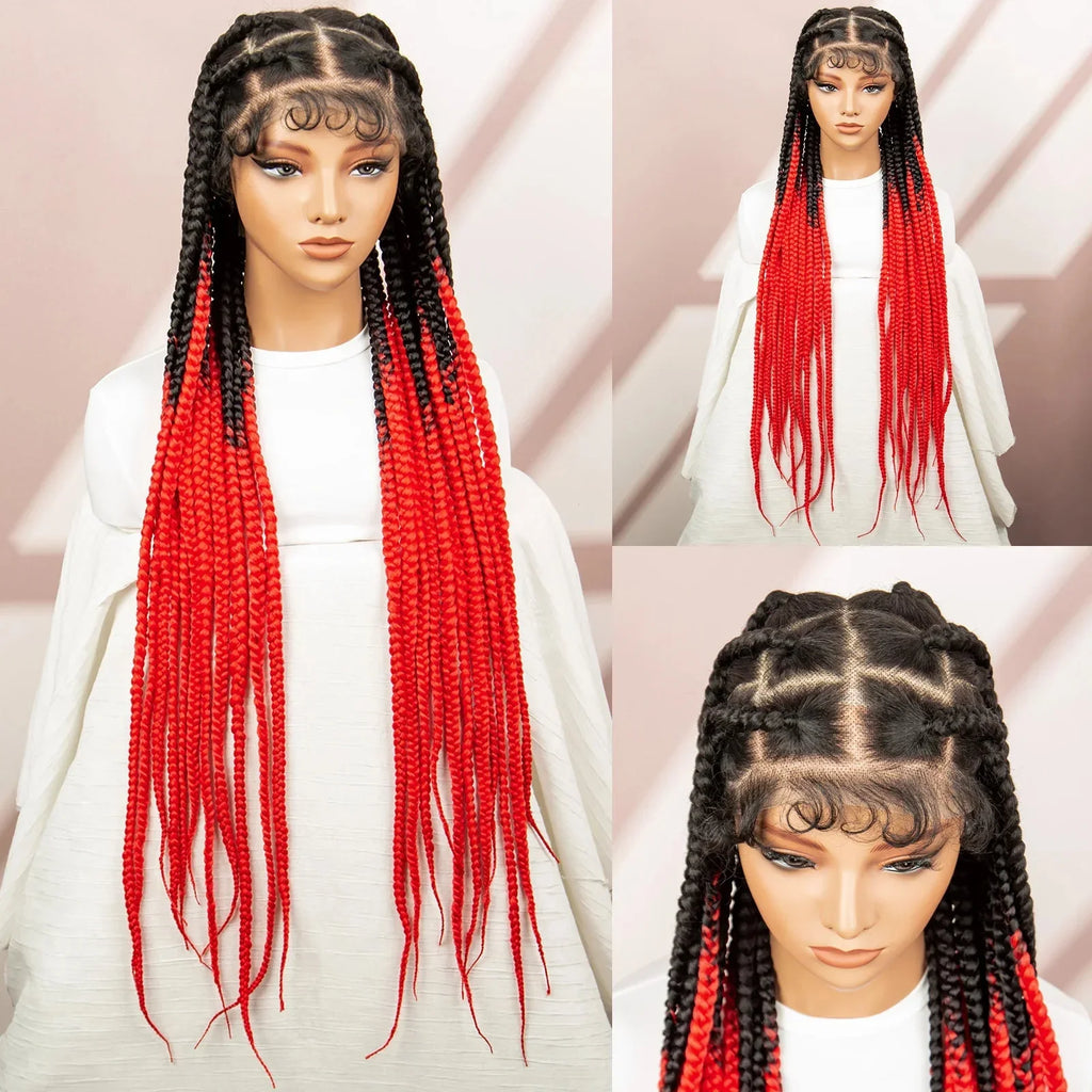 36" Purple Knotless Box Braids Wig | Transparent Full Lace | Baby Hair | Synthetic