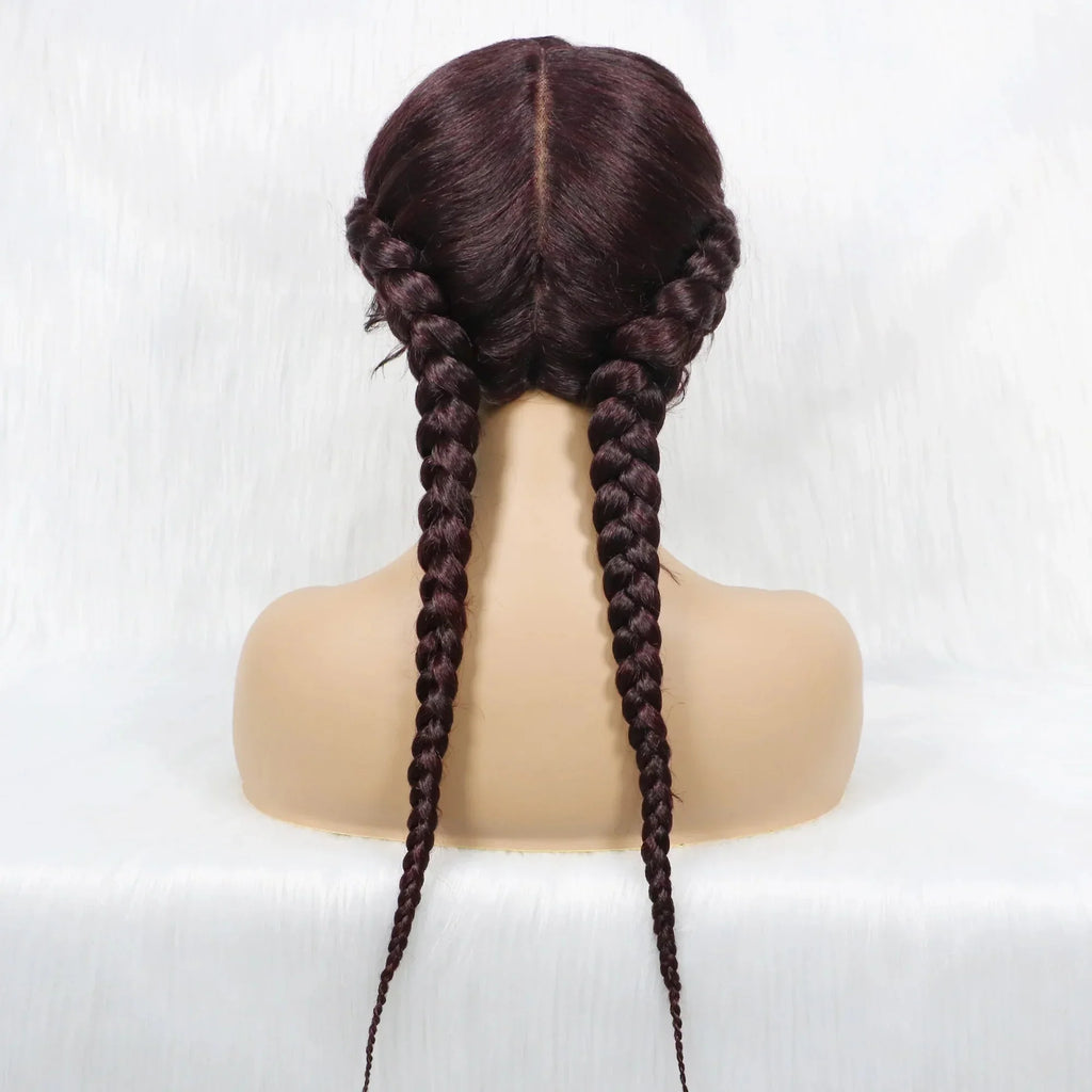 24" Dutch Cornrow Box Braid Wig | Lace Front Synthetic Wig with Baby Hair | Afro Wig for Black Women | High-Temp Fiber