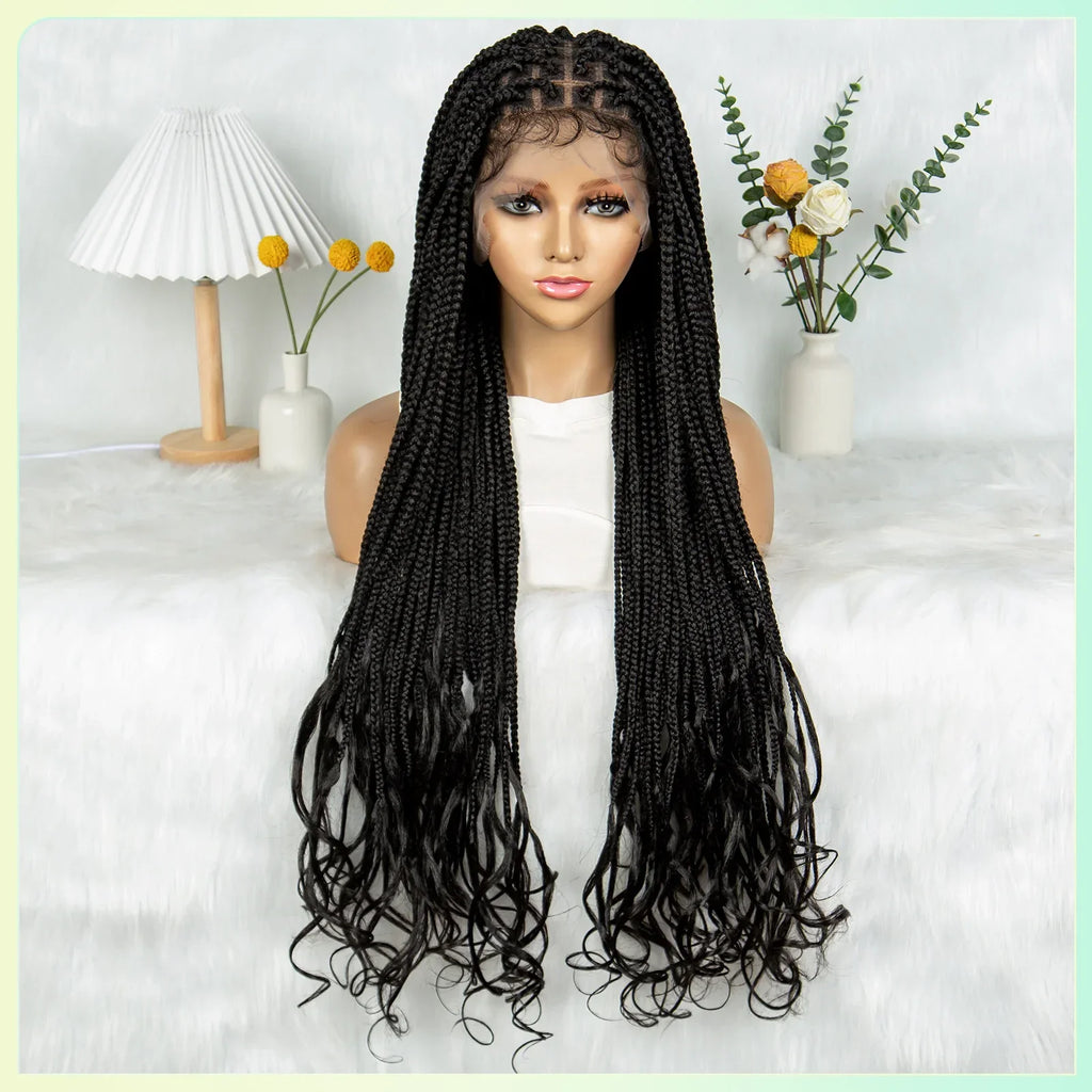 34" Water Wave Knotless Box Braids Wig | Full Lace | Baby Hair | Easy Style