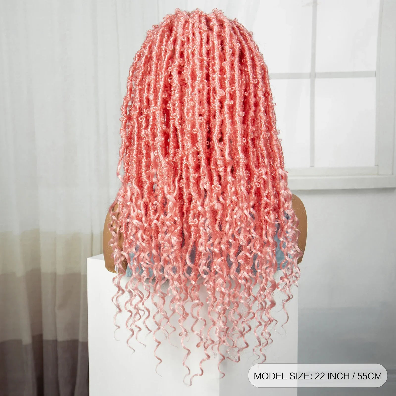 22" Pink Knotless Box Braids Wig with Curly Ends | Transparent Full Lace | Baby Hair