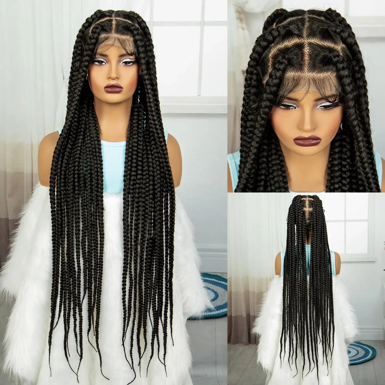 36" Purple Knotless Box Braids Wig | Transparent Full Lace | Baby Hair | Synthetic