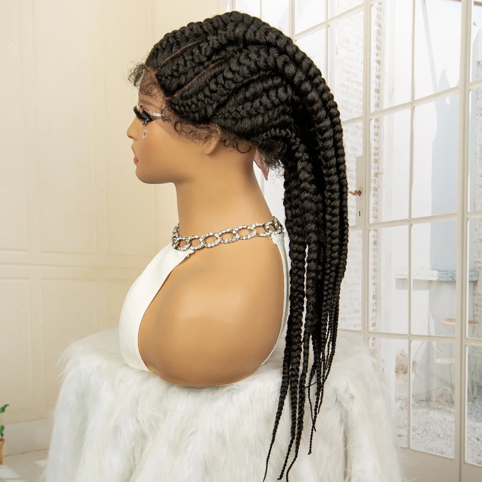 24" Ponytail Braided Wig | Knotless Twists | Lace Frontal | Baby Hair | Kanekalon Synthetic Hair | Black Women