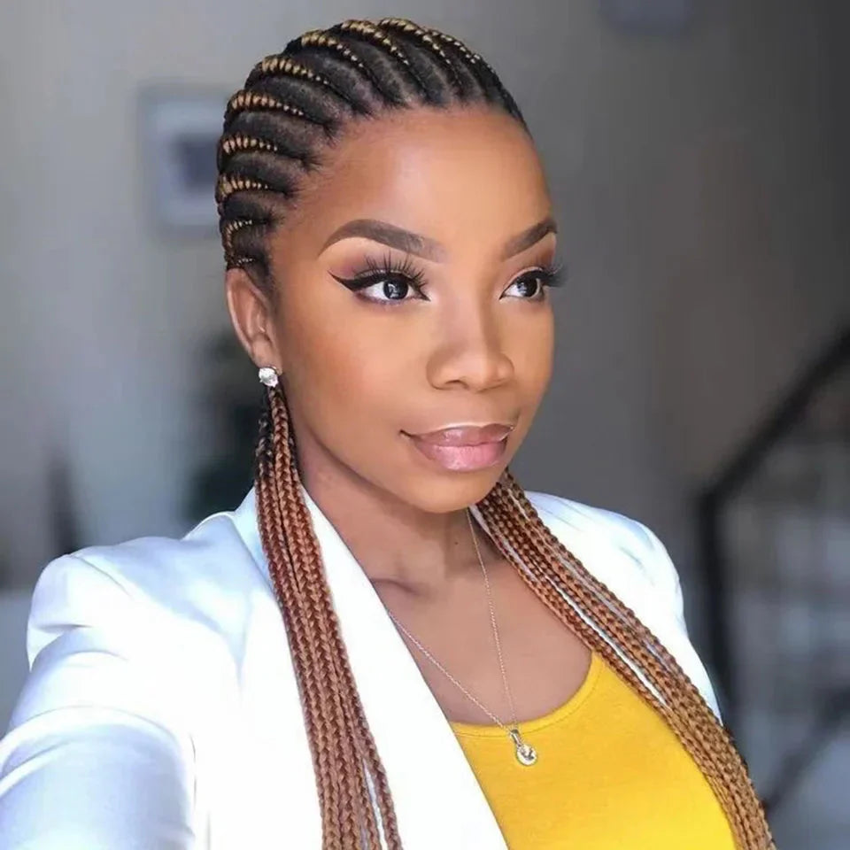 360 Lace 11-Braids Cornrow Box Braided Wig | Long Synthetic Braids | Heat Resistant | Black Women