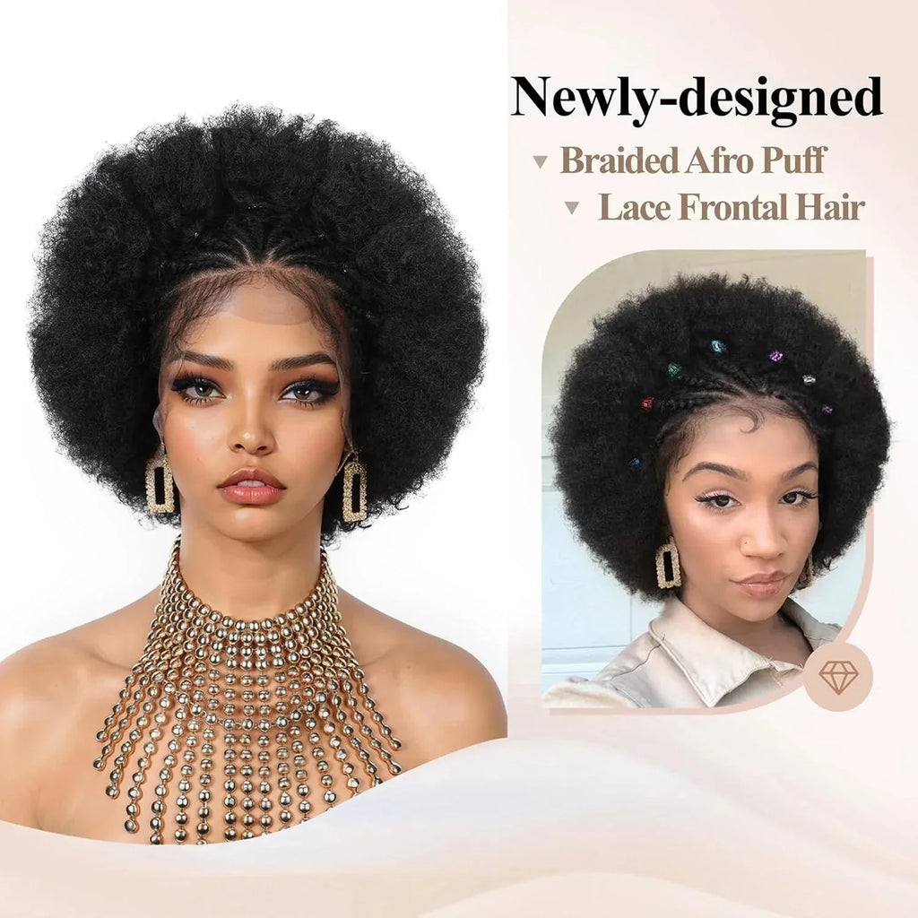 6" Afro Curly Braided Lace Front Wig | 250% Density | Brazilian Remy Hair | Short Curly Wig