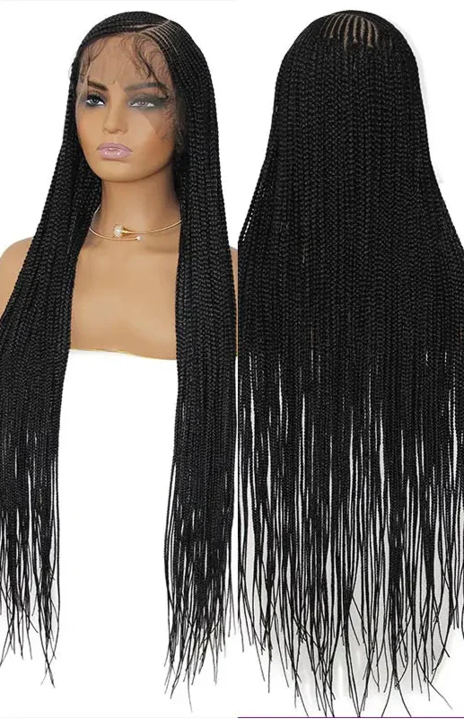 36" Blonde Cornrow Box Braided Wig | 613 Synthetic | Full Lace Front | Side Part | For Women