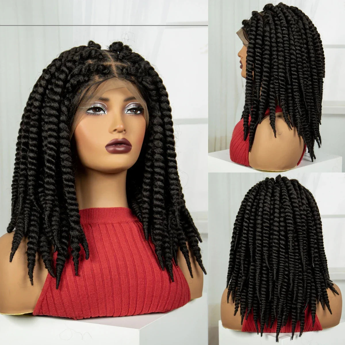 16" Twist Knotless Braids Wig | HD Full Lace | Baby Hair | Natural Look