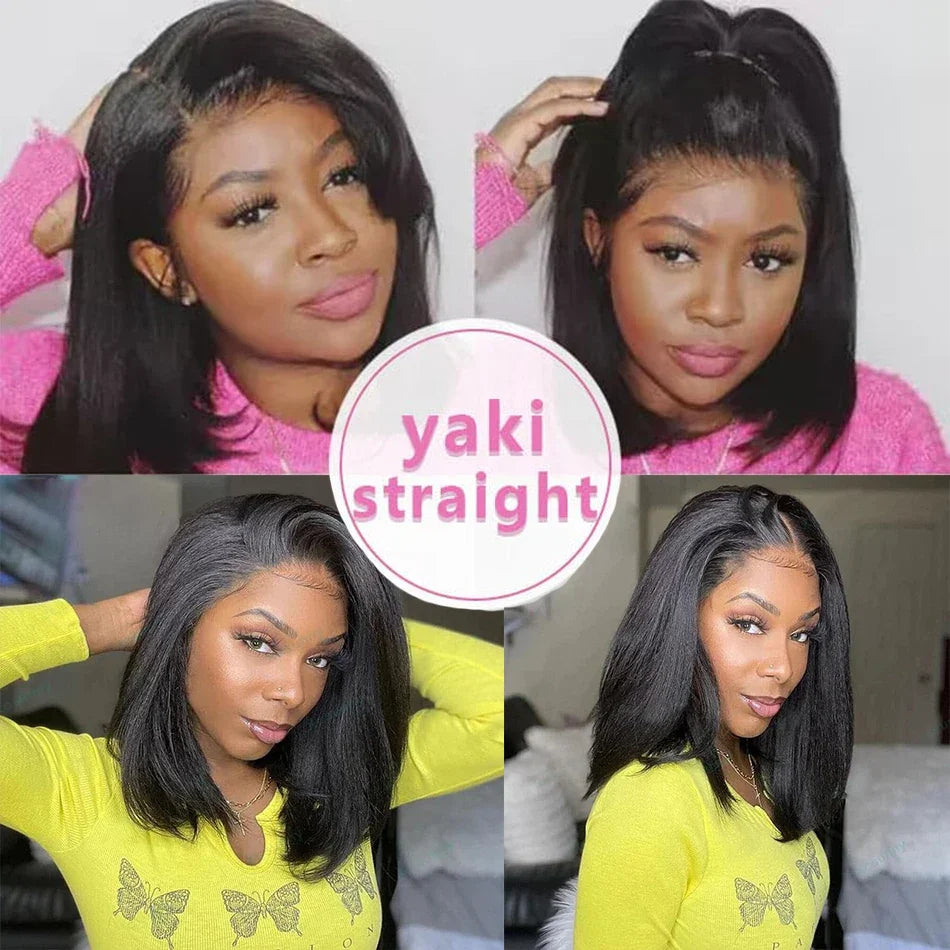 12A Kinky Straight Bob Wig | Lace Front & Closure Wig | Brazilian Remy Hair | Natural Black