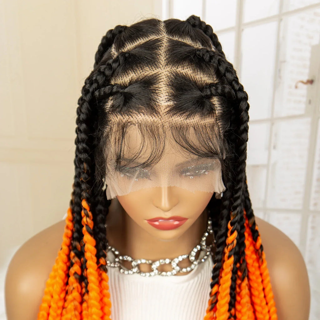 36" Big Knotless Box Braided Full Lace Wig | Cornrow Braiding Wig | Baby Hair | Synthetic Braids | For Women
