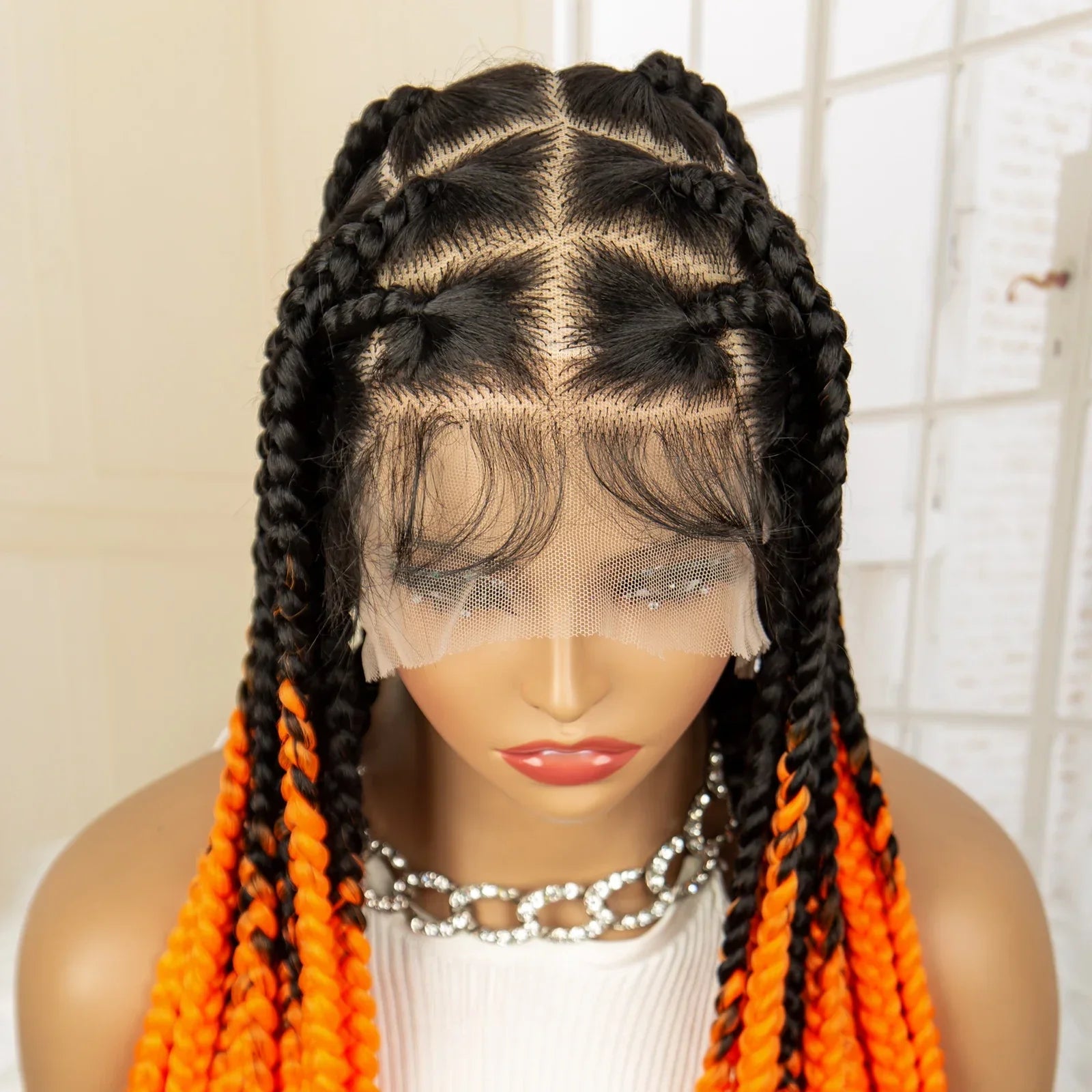 36" Big Knotless Box Braided Full Lace Wig | Cornrow Braiding Wig | Baby Hair | Synthetic Braids | For Women