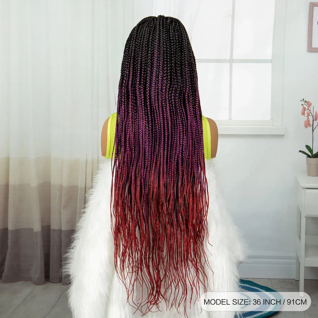 36" Purple & Blonde Knotless Box Braids Wig | Lace Front | Baby Hair