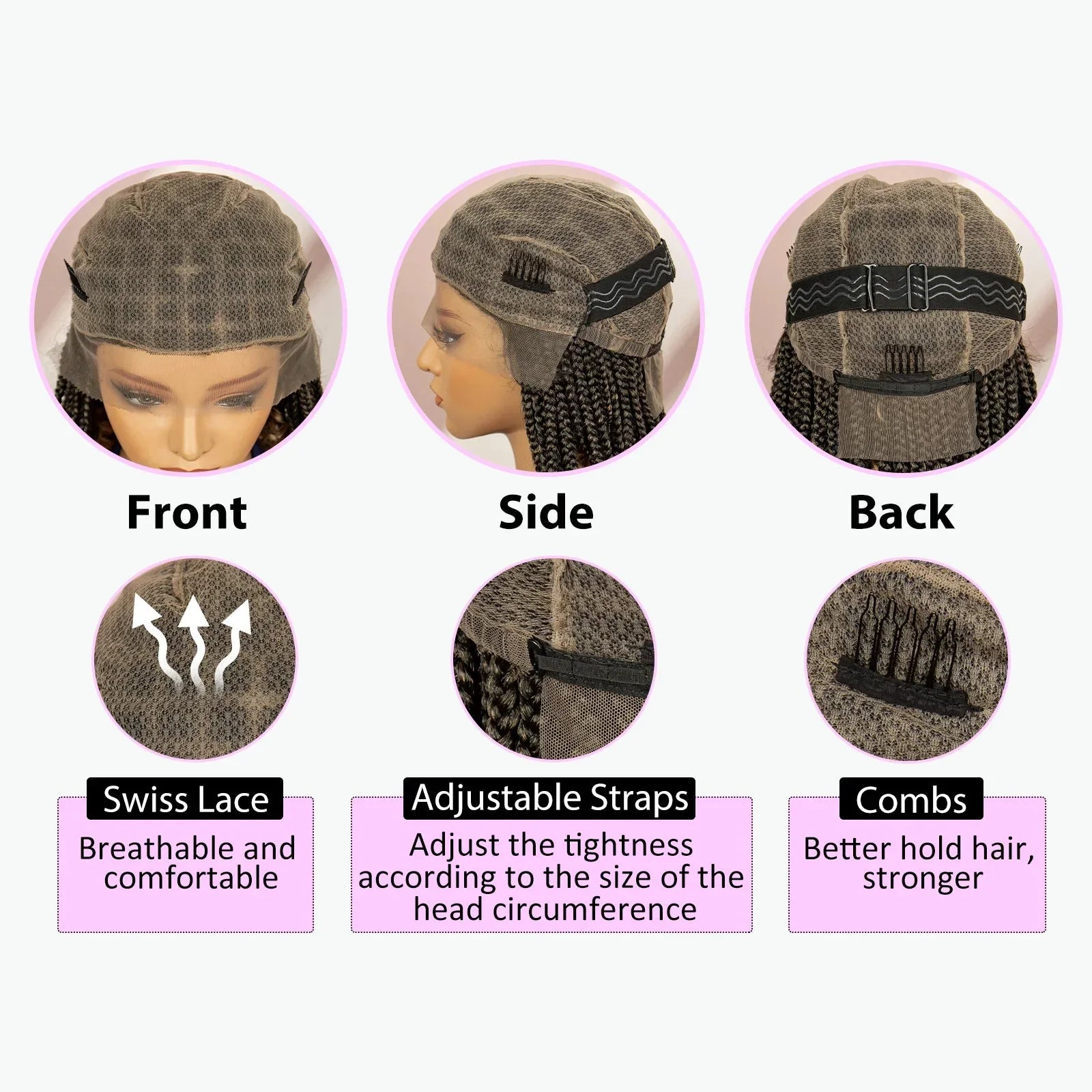 16" Short Brown Box Braided Full Lace Wig | Curly Ends | African Braids | Black Women