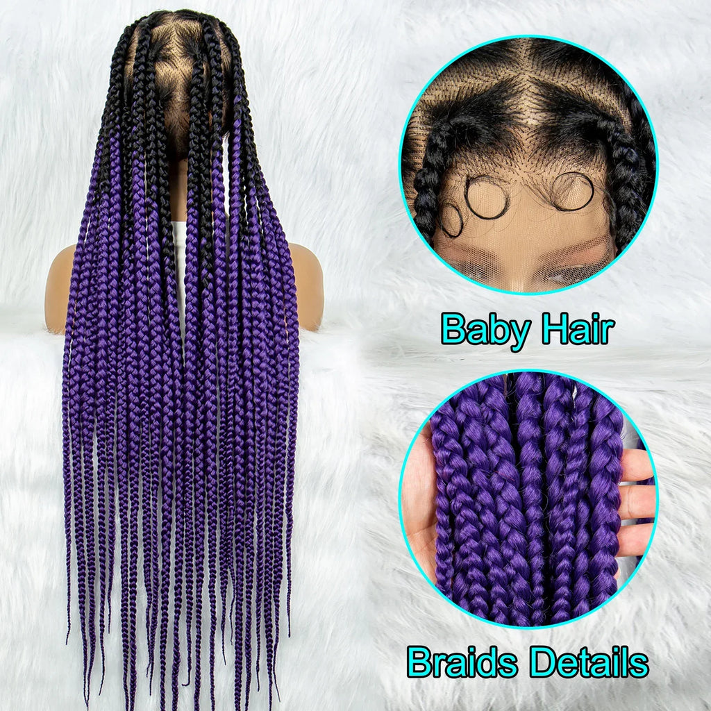 36" Orange Knotless Box Braids Wig | Transparent Full Lace | Baby Hair