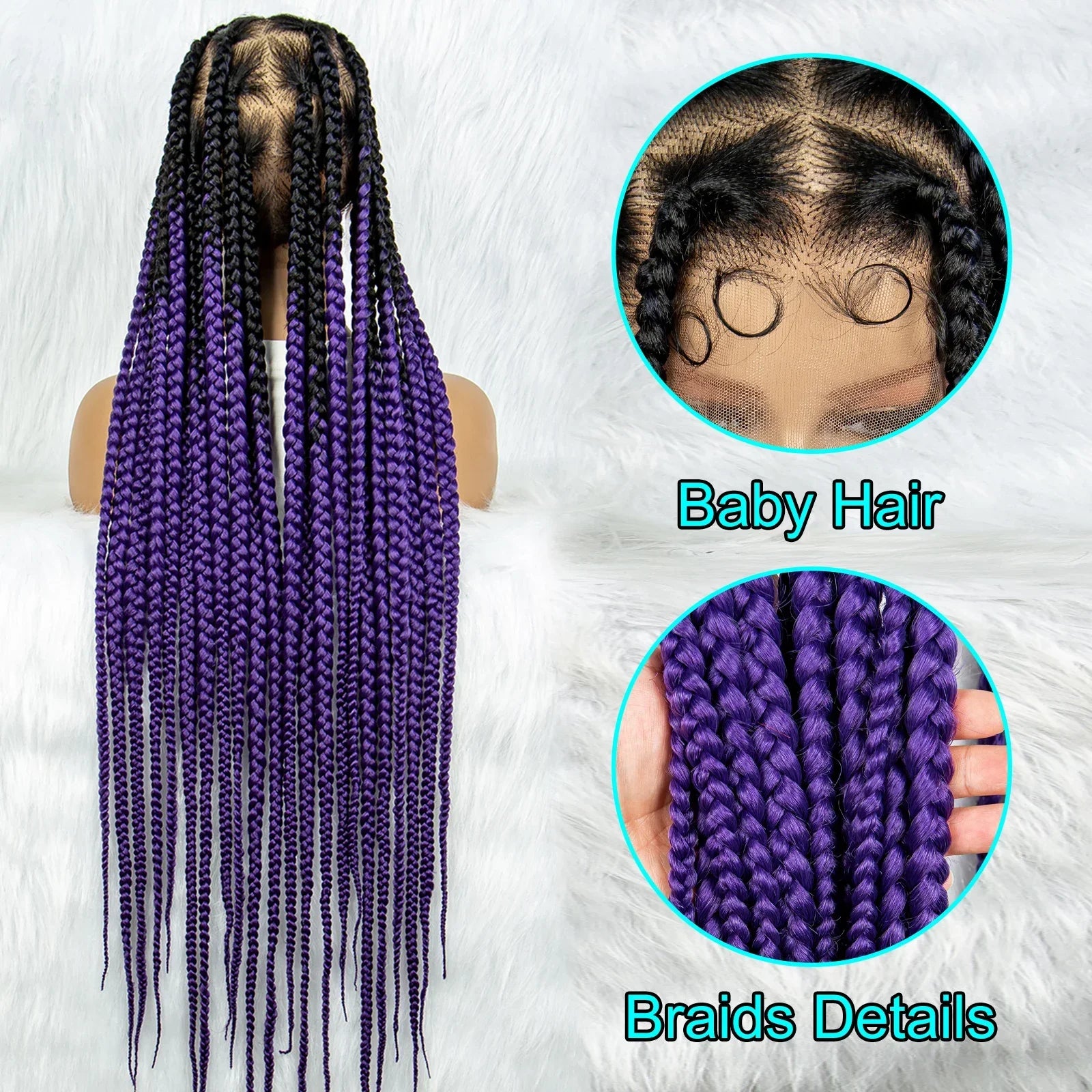 36" Orange Knotless Box Braids Wig | Transparent Full Lace | Baby Hair
