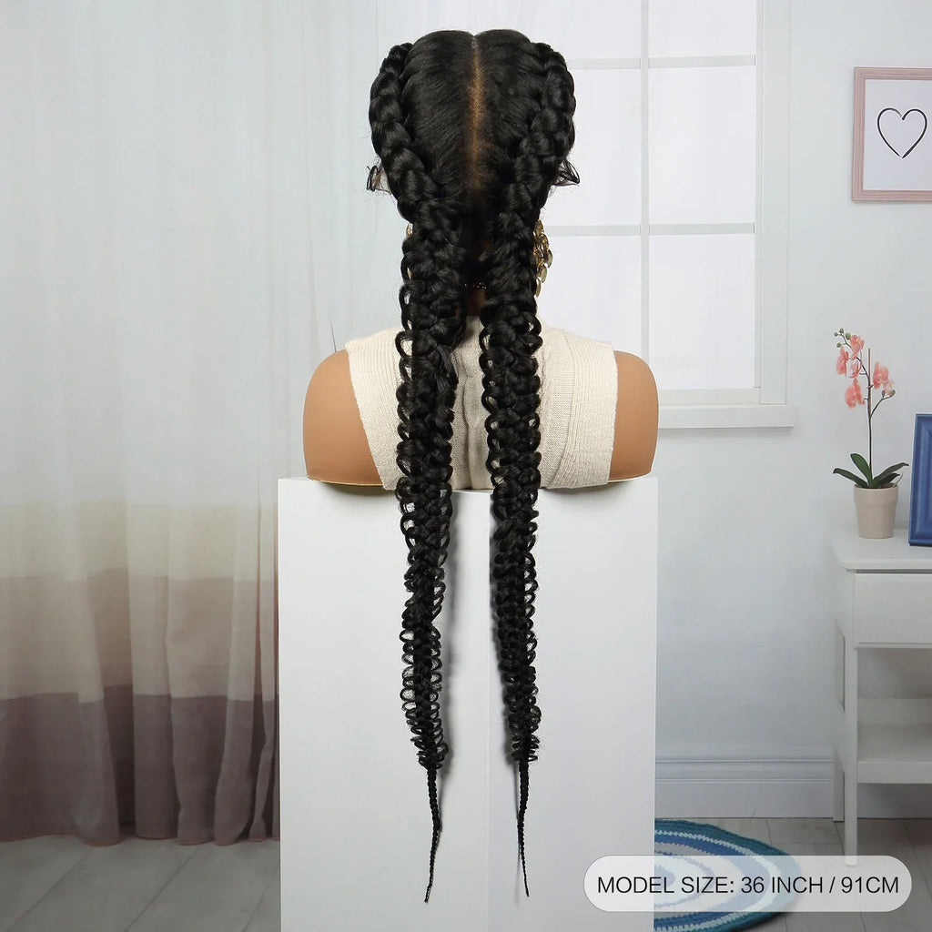 36" Blonde Twisted Braids Wig | Transparent Lace Front | Baby Hair