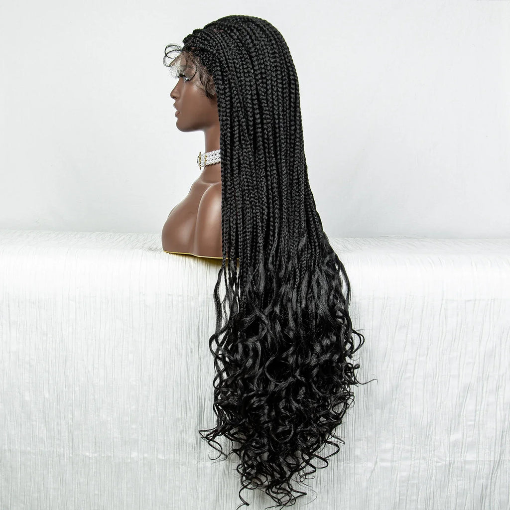 36" Water Wave Braided Wig | Lace Front | Baby Hair | Long Braids