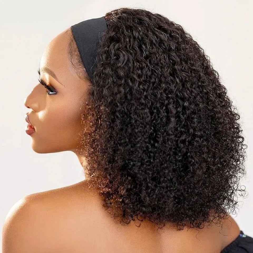 180% Density Kinky Jerry Curly Headband Wig | Glueless Peruvian Human Hair