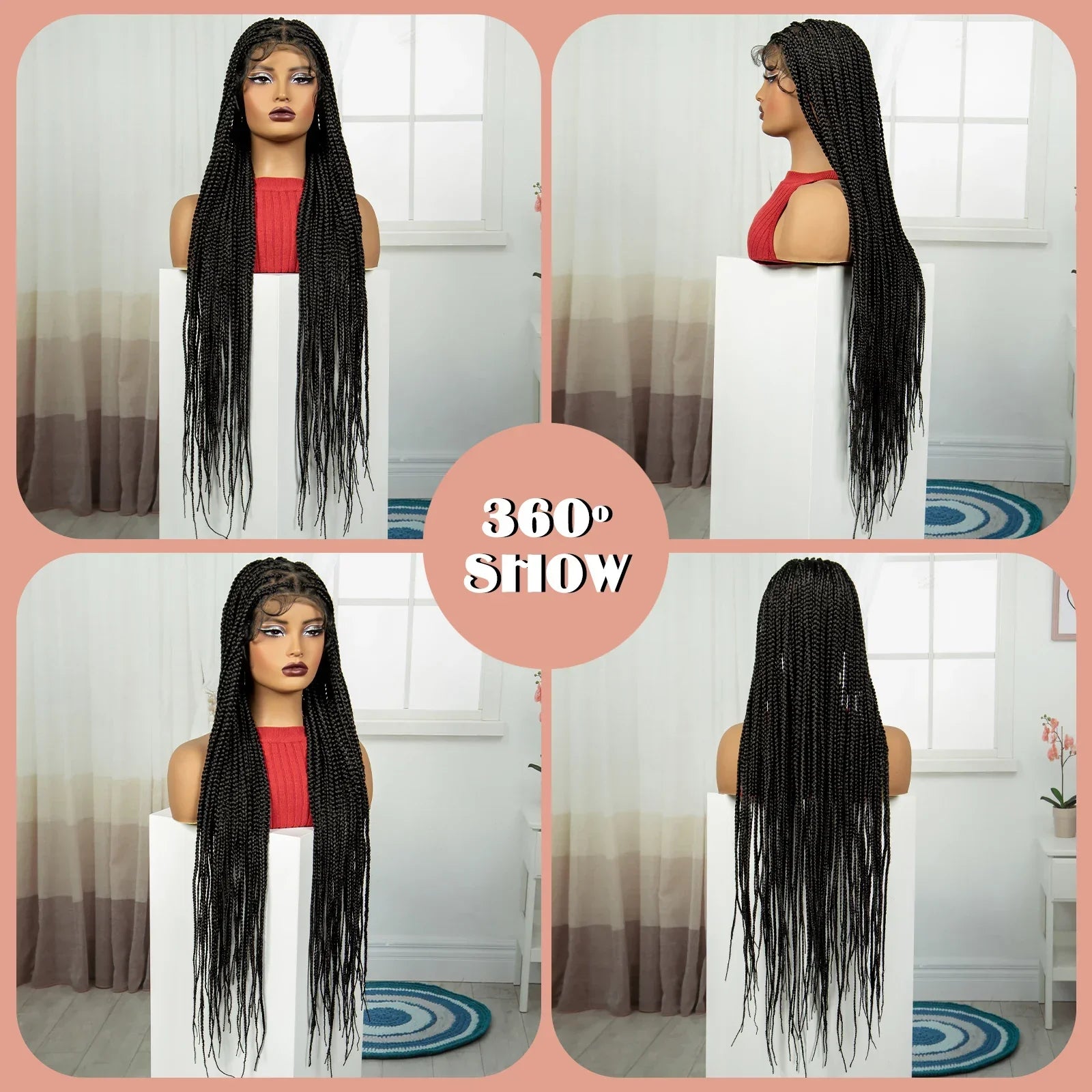 36" HD Full Lace Twisted Box Braids Wig | Long Straight Synthetic Braided Wig with Baby Hair for Black Women