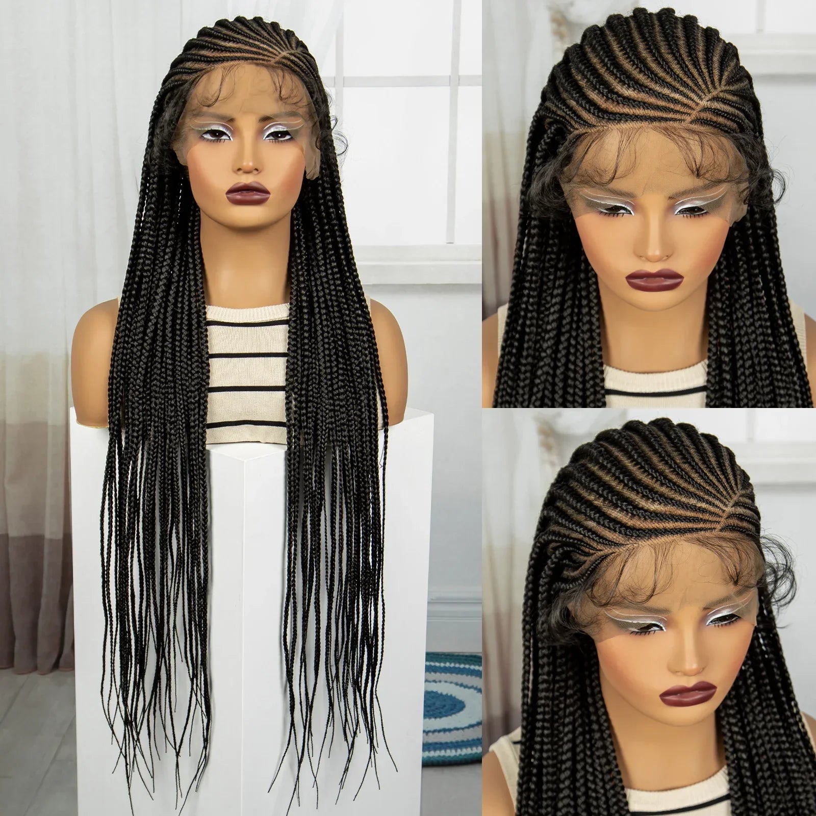 36" Knotless Cornrow Braids Wig | Transparent Full Lace | Baby Hair