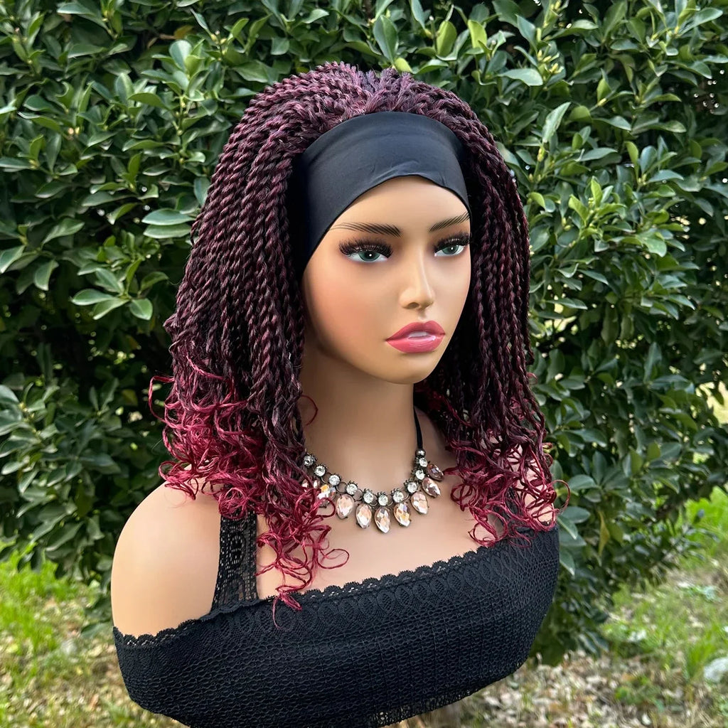 12" Twist Braided Headband Wig | Short Crochet Box Braids | Synthetic Wig for Black Women