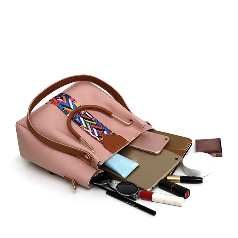 4 Pcs Luxury Handbag Set | Large Capacity Tote Bag, Fashion Shoulder Bag, Wallet & Card Case for Women (Patchwork)