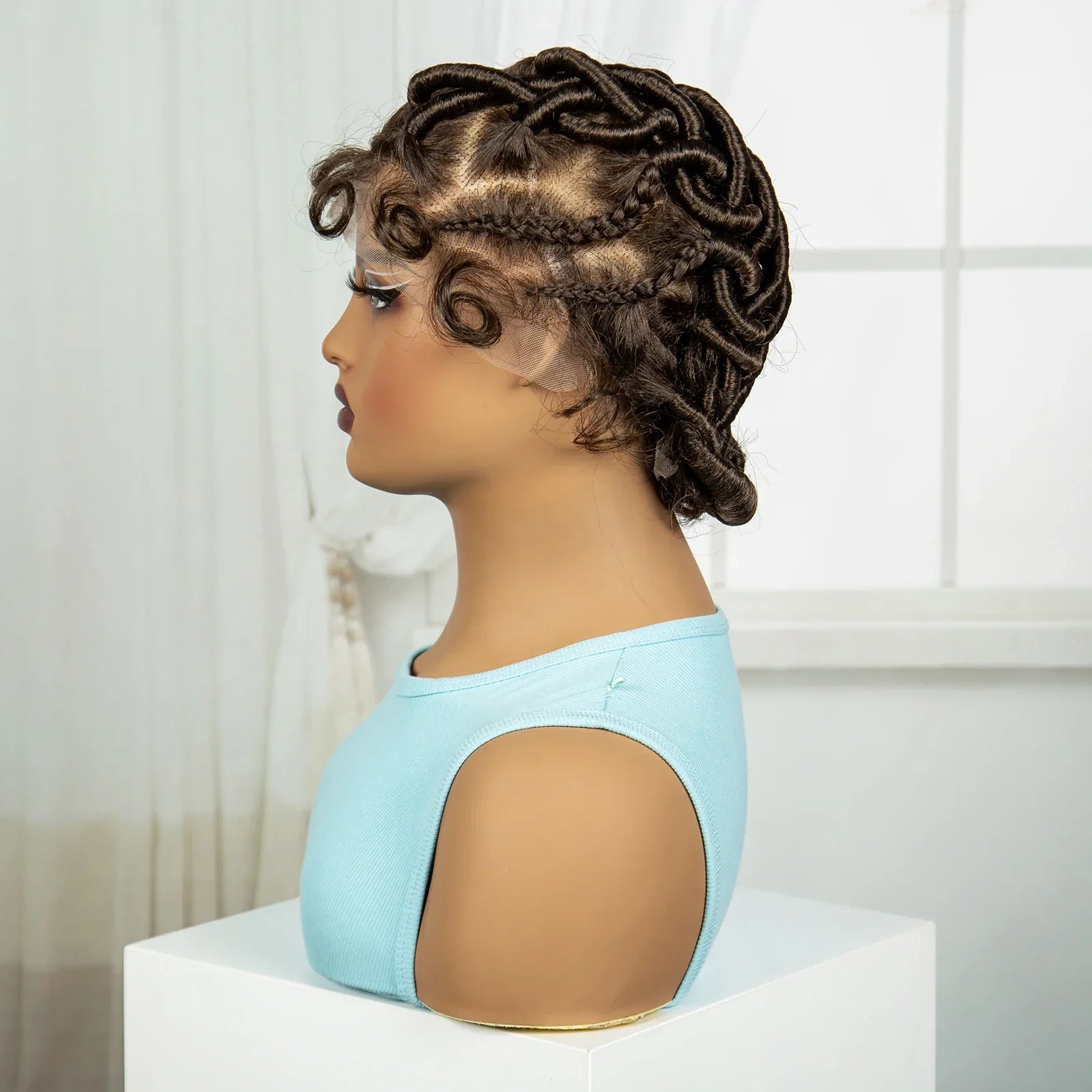 613 Blonde Short Handmade Bantu Knotless Braids Wig | Full Lace