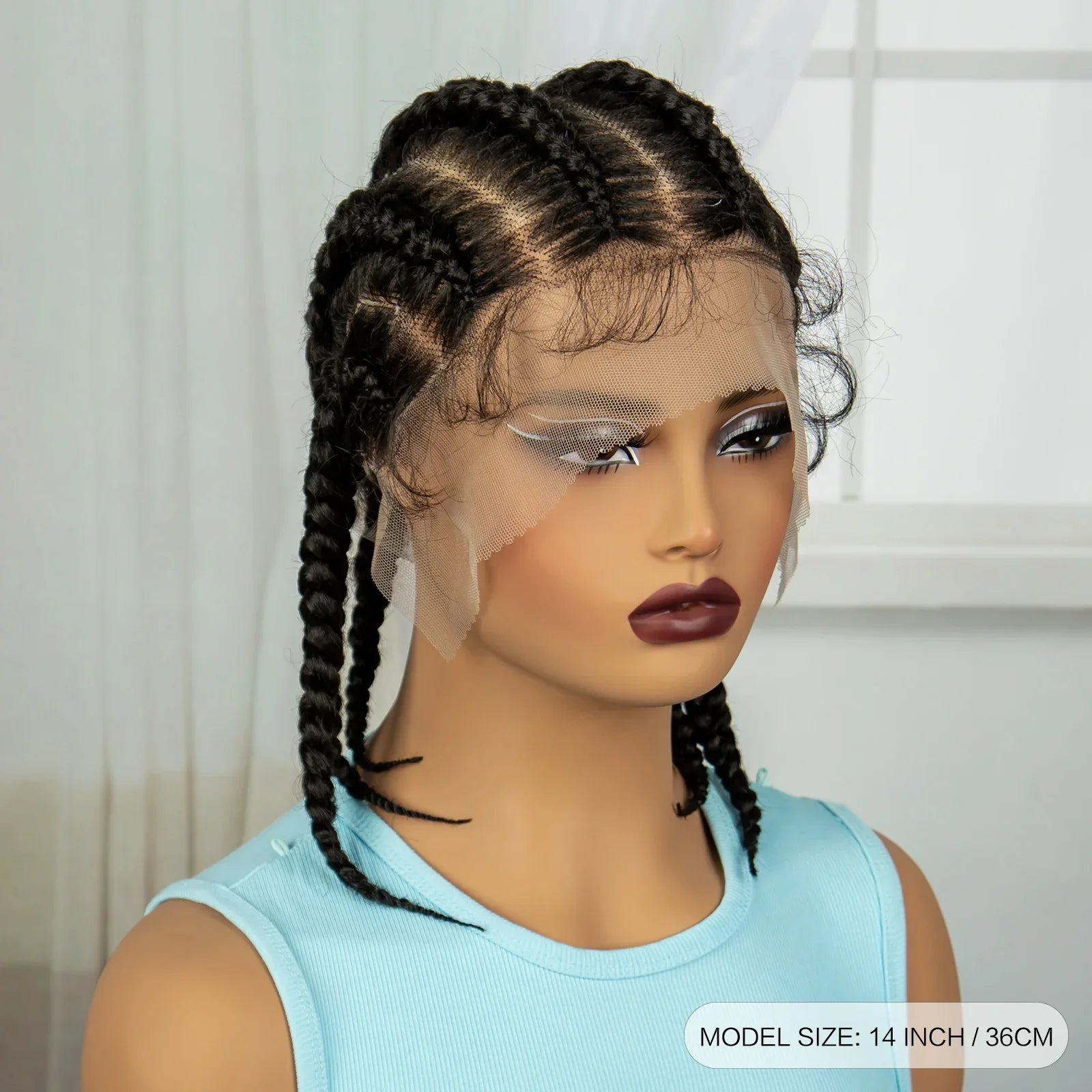 14" HD Full Lace Natural Cornrow Braids Wig | Transparent Lace Front | Baby Hair