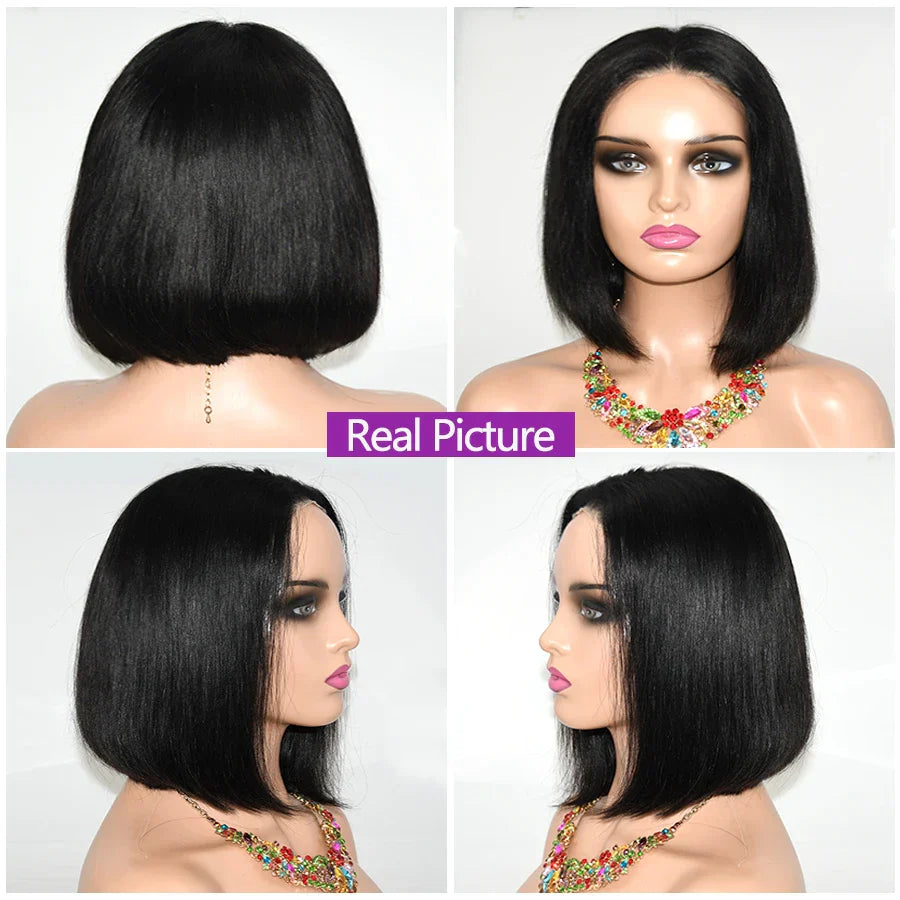 12 Inch Straight Bob Wig | Glueless | Brazilian Remy Hair | 4x4 Lace Closure | Pre-Cut | Ready to Wear | Natural Black