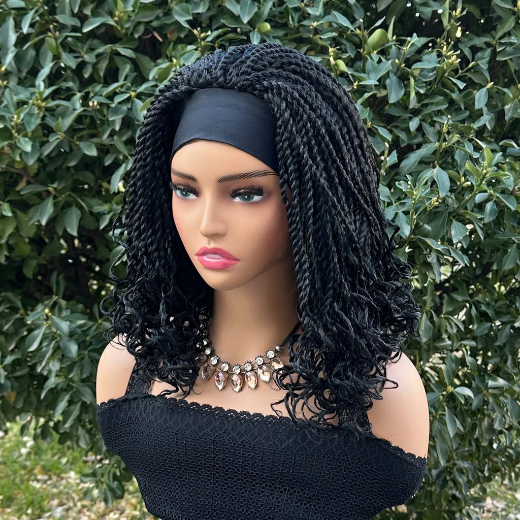 12" Twist Braided Headband Wig | Short Crochet Box Braids | Synthetic Wig for Black Women