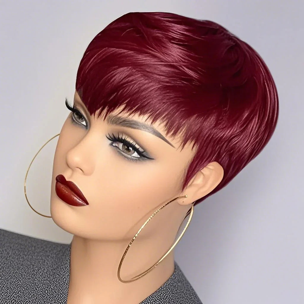 6 Inch Short Pixie Cut Straight Wig | 100% Human Hair for Women (Machine Made, Pre-Styled Bangs, Tangle-Free, Natural Hairline)