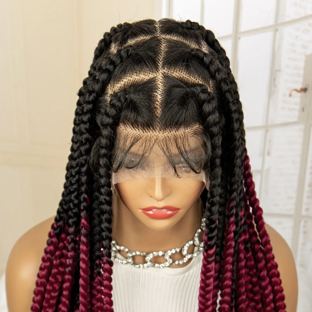 36" Big Knotless Box Braided Full Lace Wig | Cornrow Braiding Wig | Baby Hair | Synthetic Braids | For Women