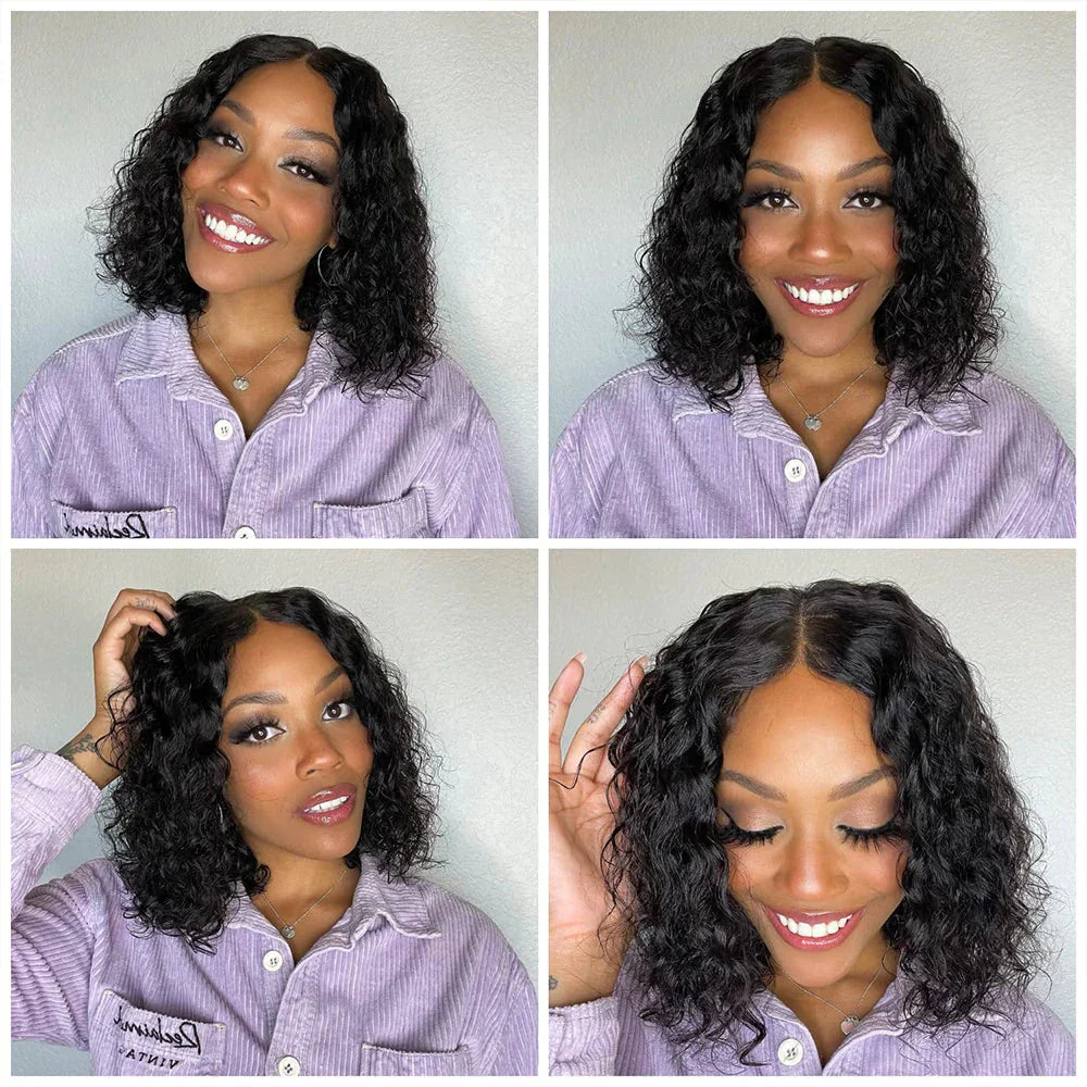 12A Water Wave Bob Wig | Glueless Lace Front Wig | Brazilian Remy Hair | Pre-Plucked