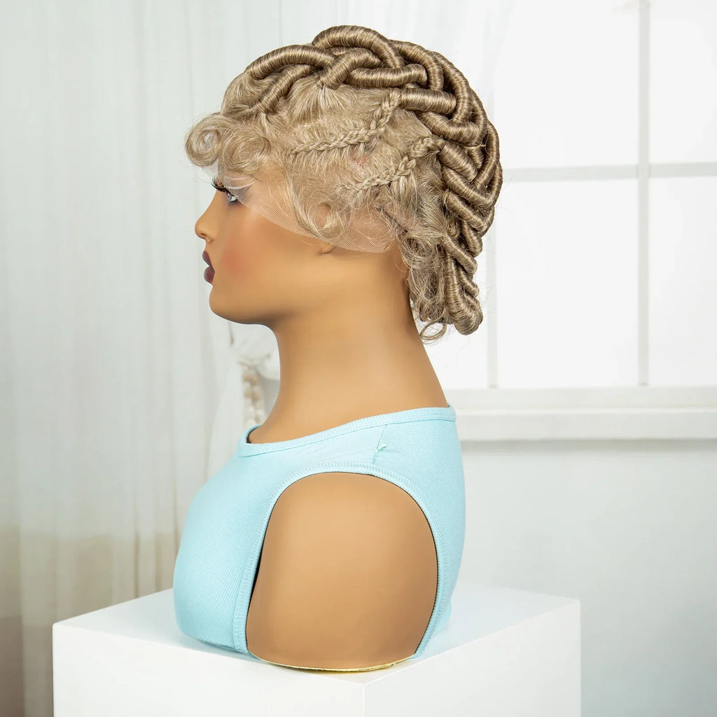 613 Blonde Short Handmade Bantu Knotless Braids Wig | Full Lace