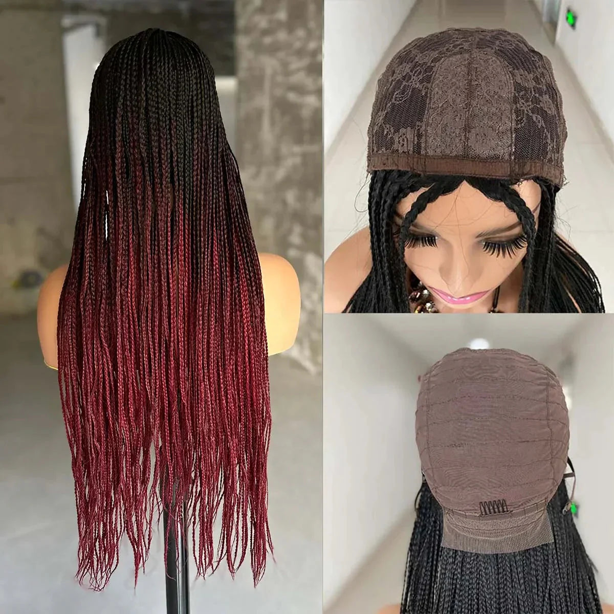 26" Ombre Box Braided Cosplay Wig | Long Straight Braids with Curly Ends | Synthetic Twist Braiding Hair