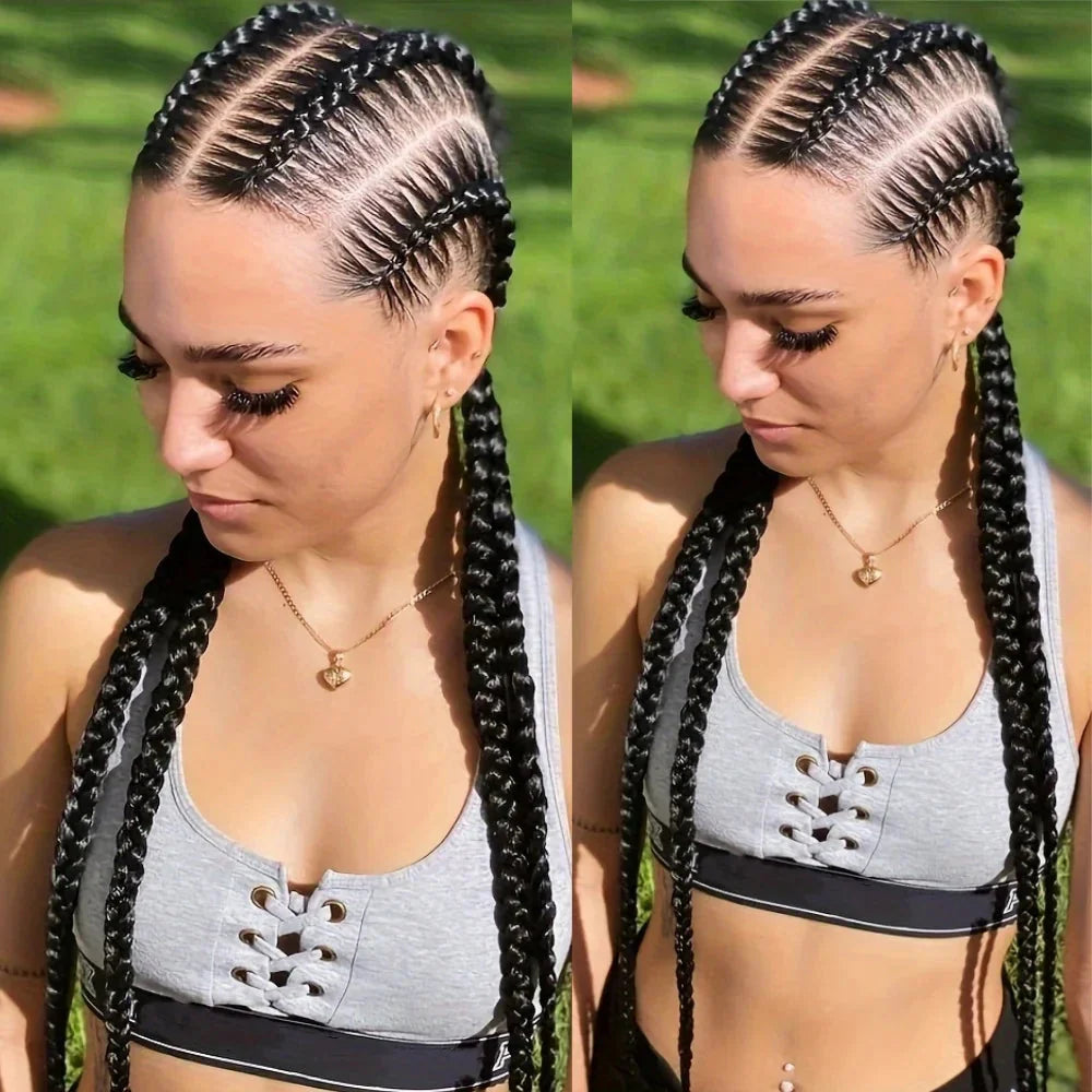 34" Blonde 4x Braids Wig | Double Dutch Cornrows & Twist Braids | Baby Hair | Synthetic