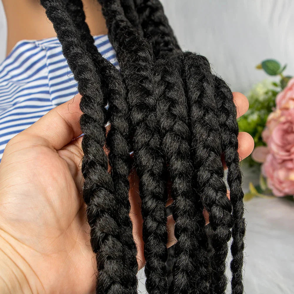 36" Box Braids Full Lace Wig | Baby Hair | Heat Resistant Synthetic Braids | Black Women